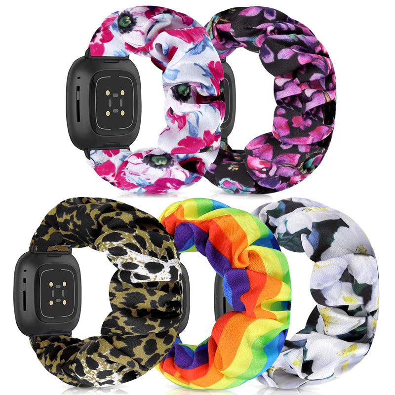 [Australia - AusPower] - Scrunchie Watch Bands for Women Compatible with Fitbit Sense/Versa 3 Elastic Scrunchy Replacement Band Soft Stretchy Band For Fitbit Versa 3 /Sense(5 Pack B,S-Size) 