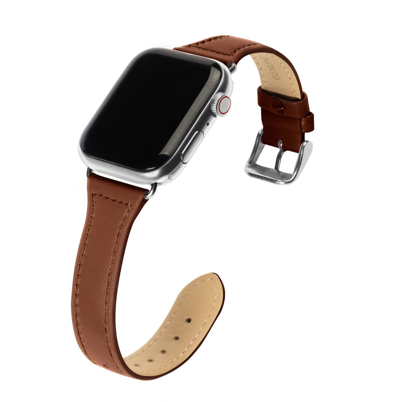 [Australia - AusPower] - [Compatible] Apple Watch Band, Apple Watch Band 38mm 40mm 41mm 42mm 44mm 45mm Women, Leather Apple Watch Band Seriers 7 6 5 4 3 2 1 SE Brown/Silver 38mm/40mm/41mm 