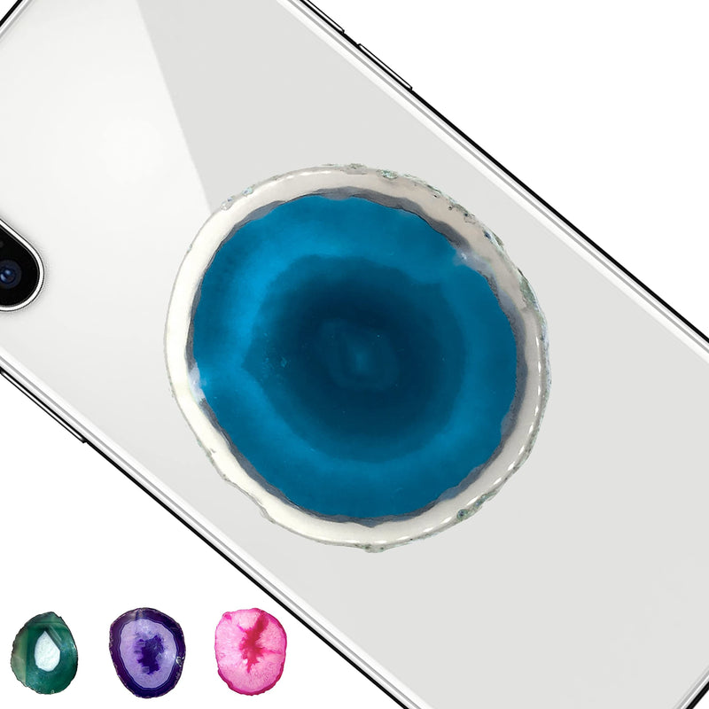 [Australia - AusPower] - Authentic Natural Oval Agate - Crystal Phone Grip Holder Accessory for Smart Phones and Tablets (Blue) Blue 