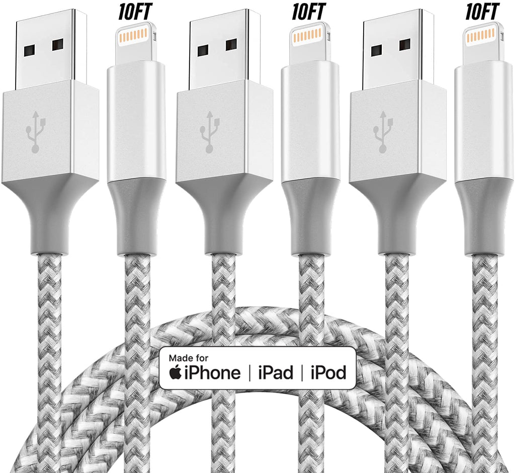 [Australia - AusPower] - MFi Certified iPhone Charger 2022 Upgrade 3Pack 10FT Lightning Cable Fast Charging Nylon Braided Syncing Long Cord Compatible with iPhone 13/12/11/Pro/XS/Max/XR/X/8/8P/7 and More Grey 