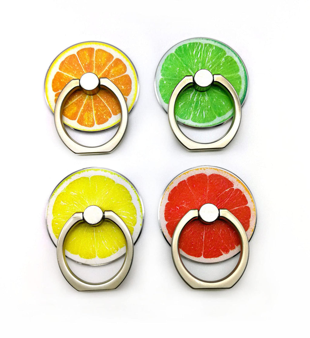 [Australia - AusPower] - Cacylife Fruit Cell Phone Ring Holder, Metal Finger Kickstand Compatible with Most of Phones, Tablet and Case，Orange、Lemon、Lime、Pomelo Phone Video Holder（Orange, Yellow, Green, Red,4 pcs in 1） 