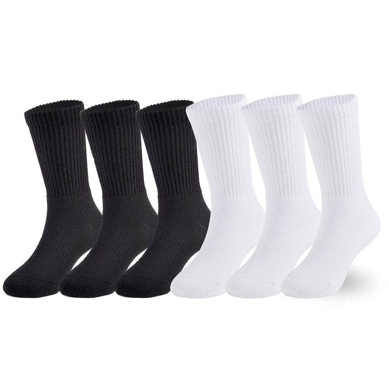 [Australia - AusPower] - Kids Boys/Girls' Cushioned Crew Socks Thick Cotton Athletic Socks 6 Pack 4-14 Years 4-6 Years Black+white,6 Pack 