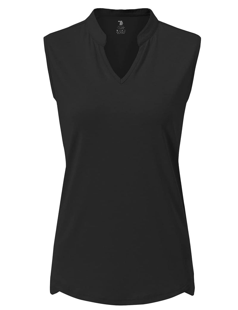 [Australia - AusPower] - Rdruko Women's Golf Shirts Sleeveless Quick Dry V-Neck Running Activewear Polo Shirts Black X-Small 