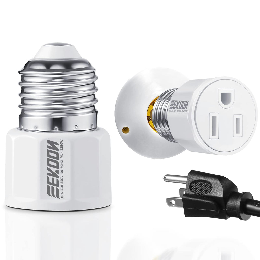 [Australia - AusPower] - E26/ E27 3 Prong Light Bulb Socket Adapter, Polarized Light Socket Outlet, Light Socket to Plug Adapter Socket Converter, Light Bulb Plug Adapter for Patio, Garage, Porch(1 Pack) 1 