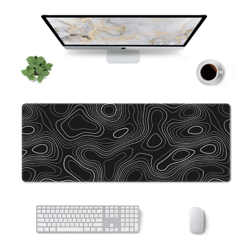 [Australia - AusPower] - Asondarne Black and White Topographic Desk Mat Large Keyboard Mat XL Contour Mouse Pad Extended Computer Gaming Mouse Pad for Home Office 31.5 x 11.8 Inch 
