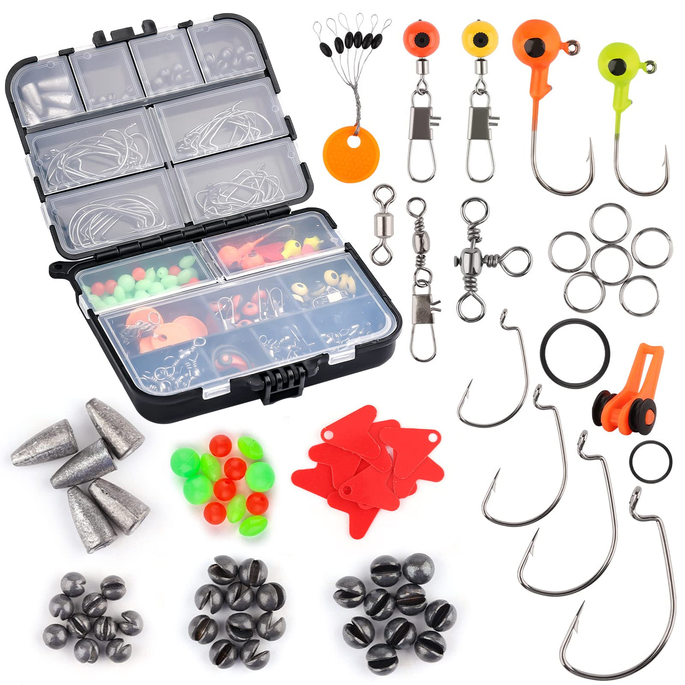 AIEX 205pcs Fishing Tackle Kit with Tackle Box, Assorted Fishing  Accessories Kit Including Fishing Hooks, Bullet Split Shot Weighs, Luminous  Fishing Beads, Barrel Snap Swivels, Fishing Stoppers