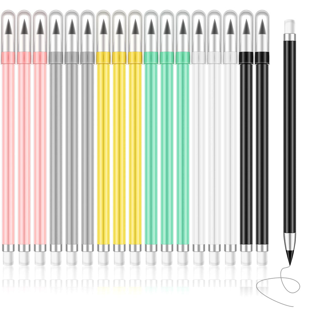 [Australia - AusPower] - 18 Pcs Inkless Pencil Reusable Everlasting Pencil Eternal Pencil Erasable Unlimited Pencils 6.3 Inches Portable Colored Pencils with Eraser for Home School Office Writing, Drawing 