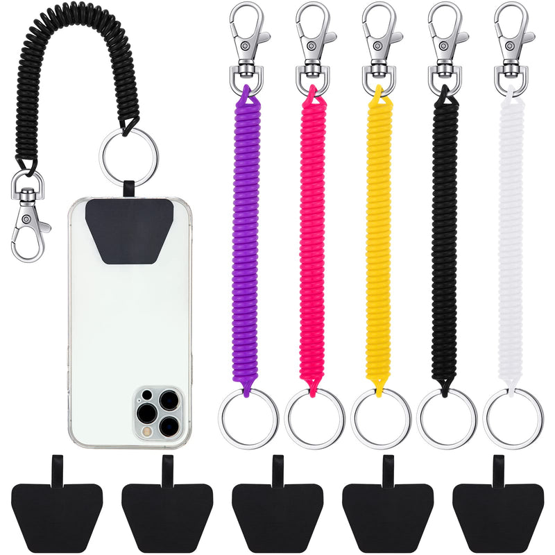 [Australia - AusPower] - 5 Pieces Phone Lanyard Tether with Patch, Phone Tether for Drop Protection Spiral Stretchy Lasso Straps Phone Patch Compatible with Smartphones (Multi Color) Multi Color 