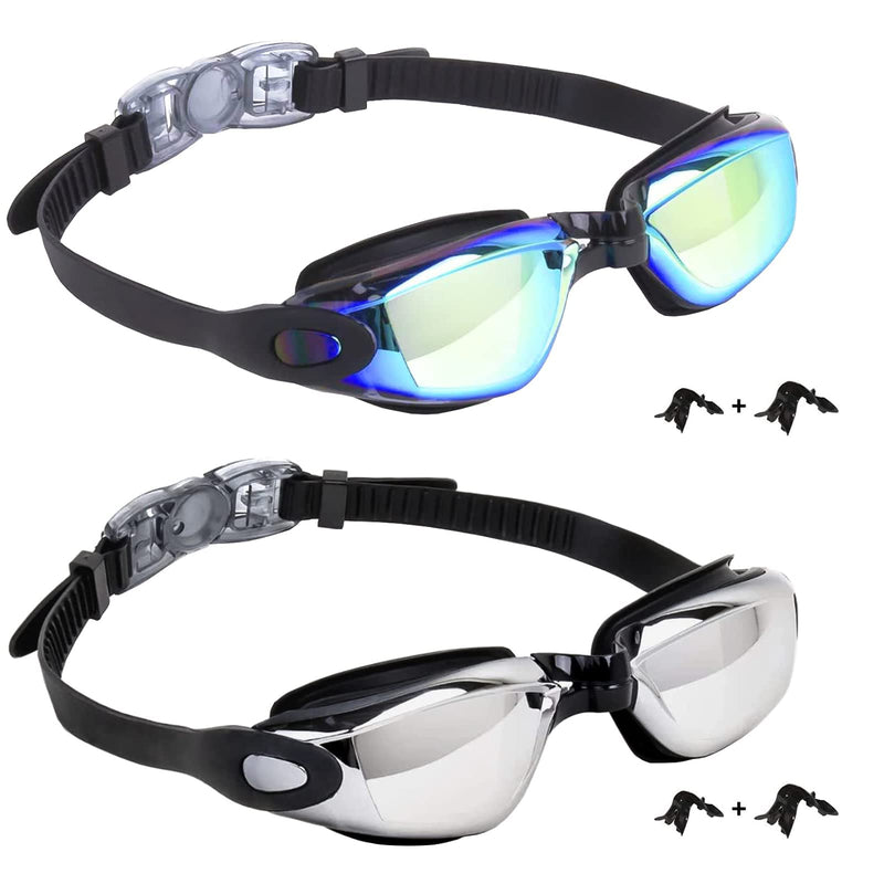 [Australia - AusPower] - Kids Swim Goggles,2 Pack Anti-Fog Leak Proof Kids Swimming Goggles,Anti-UV Clear Vision Glasses for Children Age 6-14 Aqua & Blacki Silver 