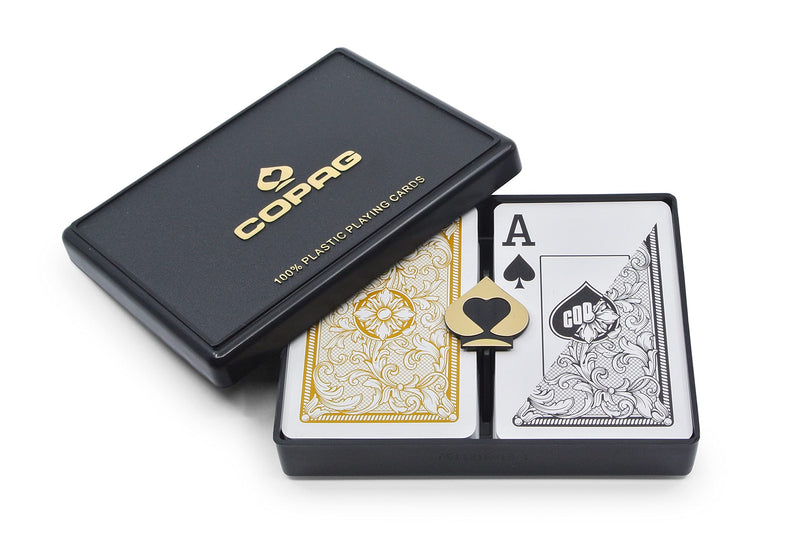 [Australia - AusPower] - Copag Legacy Design 100% Plastic Playing Cards, Bridge Size Jumbo Index Black/Gold Double Deck Set 