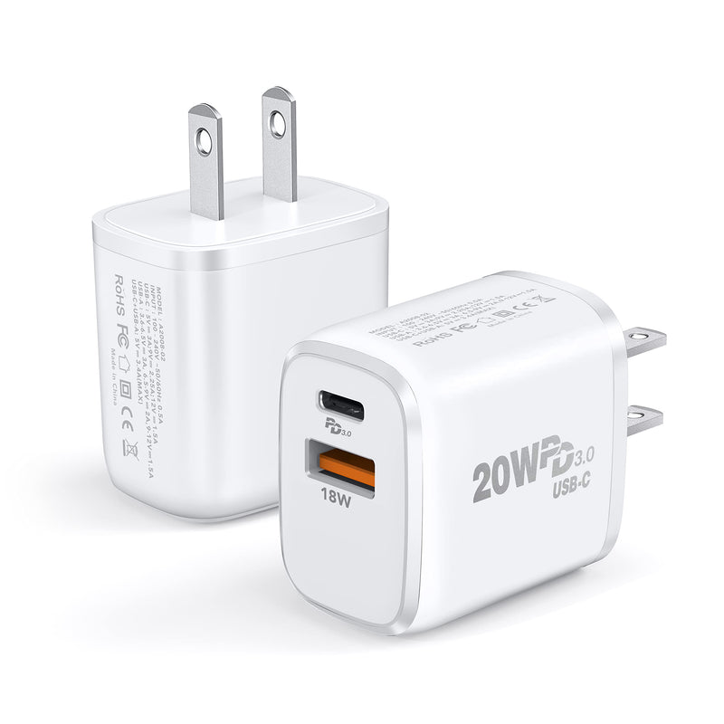 [Australia - AusPower] - iPhone 12 13 Pro Charger, [Apple MFi Certified] 2-Pack 20W PD Fast Dual-Port Wall Charger Plug, USB C Charger for iPhone 13/13 Mini/13 Pro/13 Pro Max/12/11, iPad/iPad Mini, Pixel, and More 