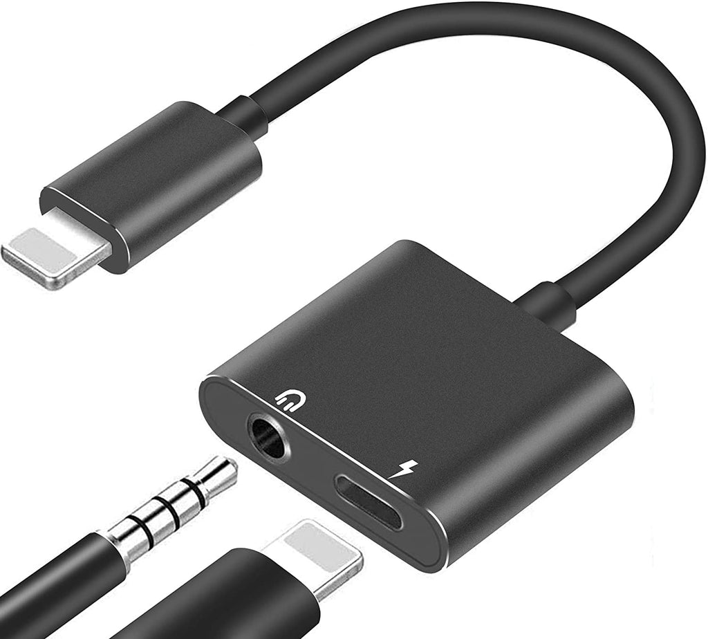 [Australia - AusPower] - [Apple MFi Certified] Lightning to 3.5mm Headphone Adapter for iPhone, 2 in 1 Headphone Audio Splitter, Adapter AUX Connector Charger Cable Replacement for iPhone 13/12/SE/XR/XS/X/8/7/7 Plus(Black) Black 