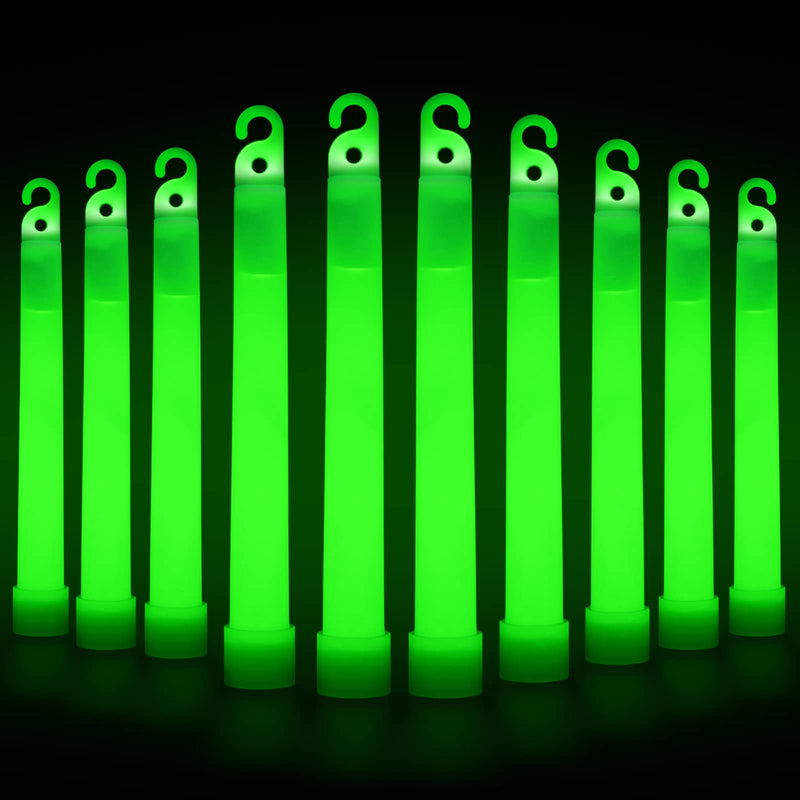 [Australia - AusPower] - Millegu Ultra Bright 6” Glow Sticks Party Supplies, Emergency Light Stick with 12 Hour Duration for Blackouts, Hurricane, Storms, Camping, Survival Kit, 10PCS High Intensity Green Chem Light Sticks 