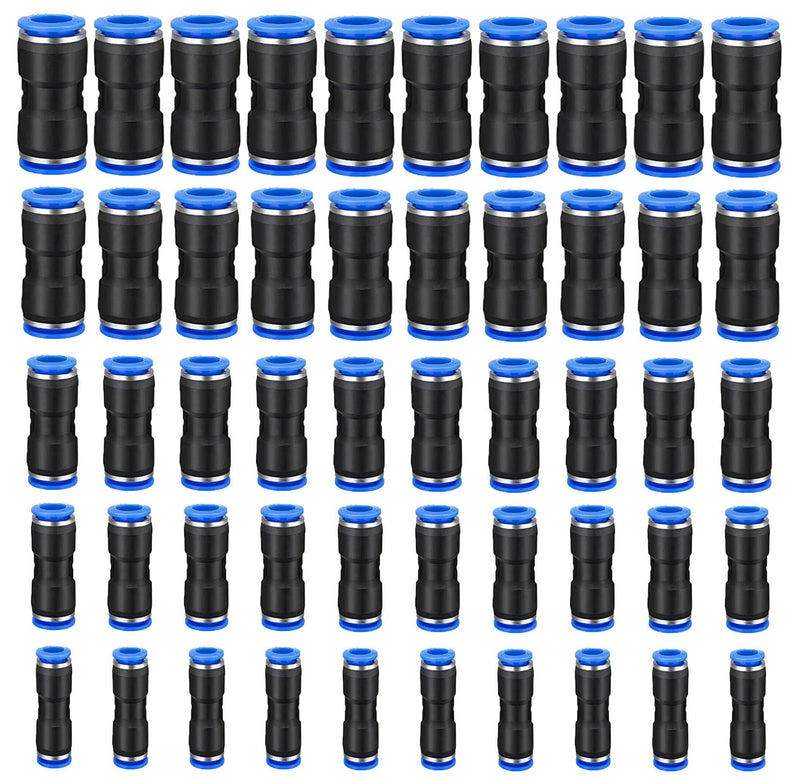 [Australia - AusPower] - 50 Pieces Straight Push Connectors, 4/6/8/10/12 mm Quick Release Pneumatic Connectors Air Line Hose Fittings Kit Connector for 5/32 1/4 5/16 3/8 1/2 Tube 