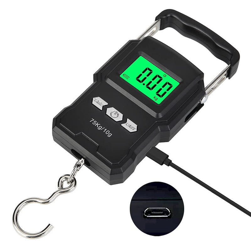 [Australia - AusPower] - Bonano Built-in Lithium Battery Fishing Scale, Micro-USB Interface, Backlit LCD Display 165lb/75kg Digital Hanging Scale with Measuring Tape.Fishing Gifts for Men, use for Home and Outdoor. 