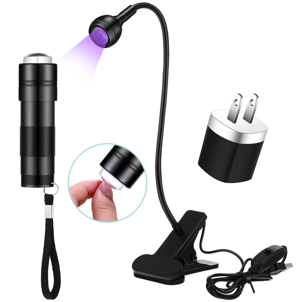 [Australia - AusPower] - Big Chip 395 nm UV LED Black Light Fixtures with Gooseneck and clamp for UV Gel Nail Curing with Mini UV LED Nail Lamp for Gel Nails and Adapter USB Charger Block 