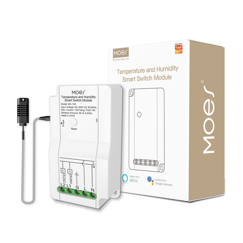 [Australia - AusPower] - MOES WiFi Smart Temperature and Humidity Switch Module Sensor, Dual Relay Output Controller, Smart Life Tuya App Wireless Remote Control, Programmable Thermostats Kit Works with Alexa Google Home Switch Module + Temperature and Humidity Probe 
