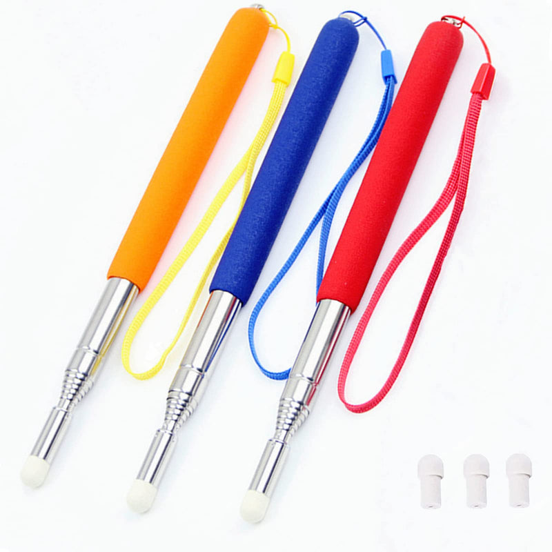 [Australia - AusPower] - 3 Pieces Telescopic Teachers Pointer Telescopic Pointer Stick with Hand Lanyard with 3 Pcs Extra Felt Nibs for Teachers Coach Presenter Extends to 39 Inches 