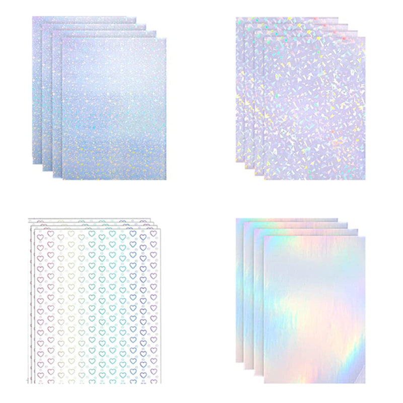 [Australia - AusPower] - 16 Sheets Holographic Vinyl Laminate Sheets Glossy Transparent Holographic Overlay Holographic Sticker Paper Lamination Self Adhesive Holographic Vinyl for Stickers A4 Size 4 Styles 8.3 x 11.7 inch 