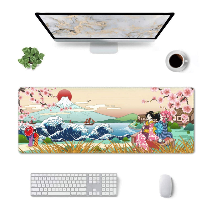 [Australia - AusPower] - Japanese Geisha Cherry Blossom Gaming Mouse Pad Large Mouse Mat XXL Desk Pad, XL Extended Mousepad Desktop Pad 31.5x11.8 Inch Cherry Blossom Japanese 