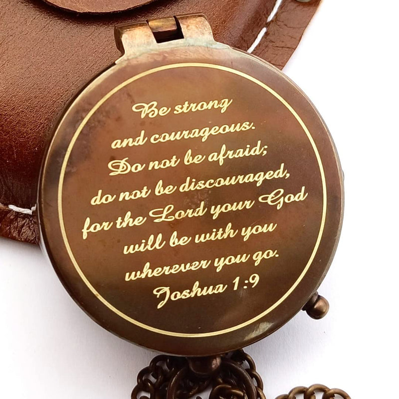 [Australia - AusPower] - Be Strong and Courageous Engraved Compass, Confirmation Gift Ideas, Baptism Gifts, Inspirational Gift Nautical Antique Vintage Compass 