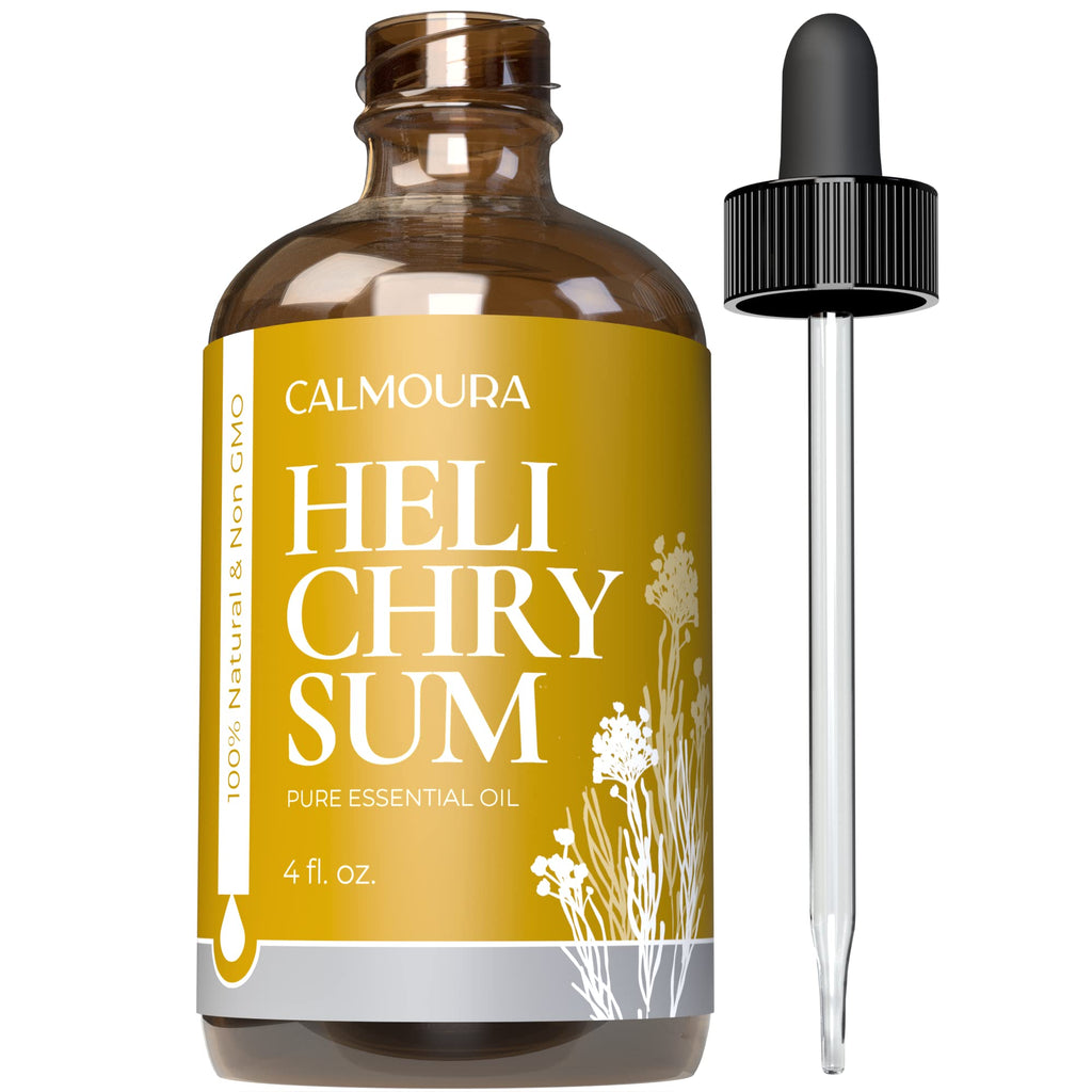[Australia - AusPower] - Calmoura Helichrysum Essential Oil Therapeutic Grade (4 oz | 118 ml) — Pure Helichrysum Essential Oil Organic for Skin — Premium Undiluted Pure Essential Oil Helichrysum Italicum Diffuser Aromatherapy, Skin Care, Massage, Relaxing & Soothing Oil 