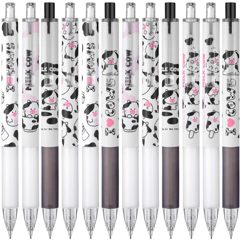 [Australia - AusPower] - 24 Pcs Cute Cow Pens, Retractable Gel Ink Pens, 0.5 mm, Bullet Point, Black Ink, Cute Pens, Aesthetic Cow Office Supplies for Boys Kids Adults Girls Stationary Stuff 1 