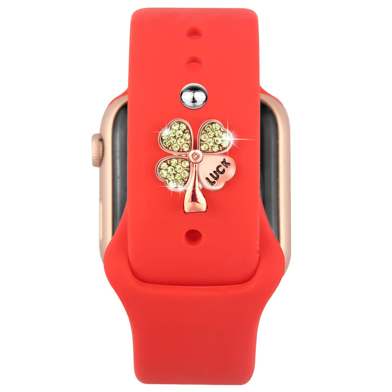 [Australia - AusPower] - Idealiveny Watch-Band-Decorative-Charms Compatible with Iwatch Series 6 5 4 3 2 1 Metal Decorative Rings Loops for SmartWatch Band 38mm 40mm 42mm 44mm Silicone Watch Band-Accessories-Charms rose gold luck four leaf clover 
