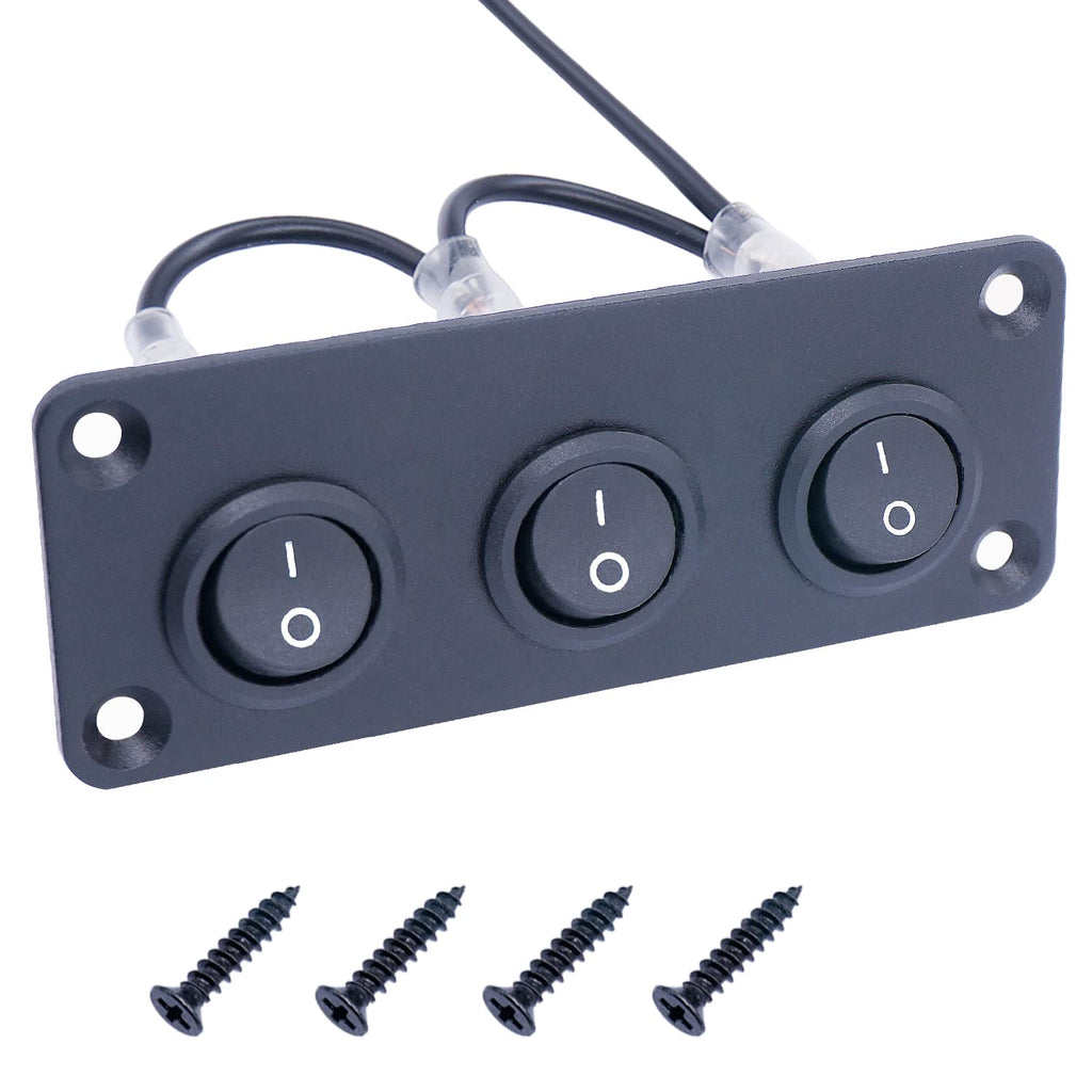 [Australia - AusPower] - TWTADE 3 Gang Rocker Switch Panel and Rocker Switch 12V ON/Off Round Rocker Toggle Switch 2Pin SPST 6A/250V 10A/125V AC with Wire for Boat Car Automotive RV KCD1-X-Y-BZ 