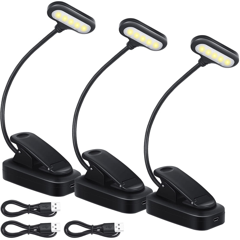 [Australia - AusPower] - 3 Pcs Rechargeable LED Book Light for Reading in Bed Night Reading Light Book Clip Reading Light with 3 USB Cable Eye Care Light for Kids, Bookworms, Readers 
