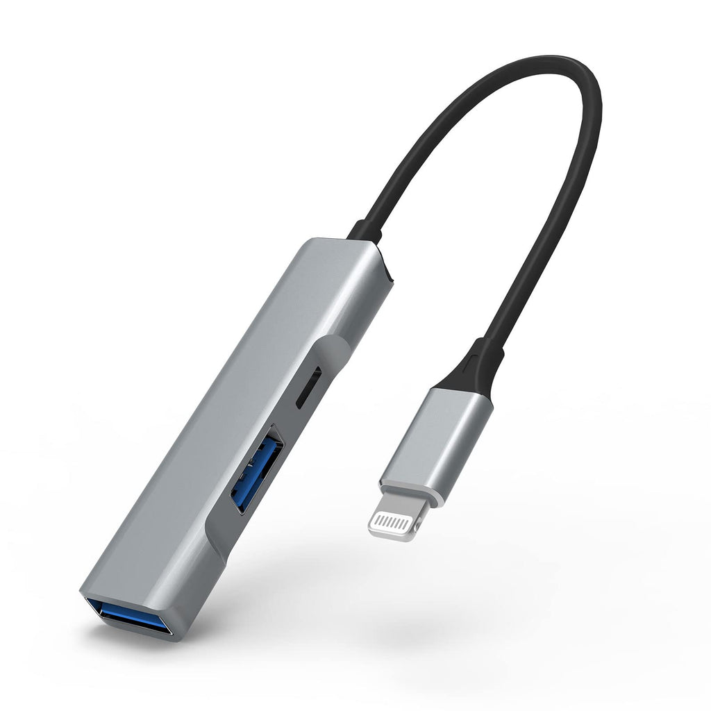 [Australia - AusPower] - USB Hub, [Apple MFi Certified] 3-in-1 Lightning to USB OTG Hub with 2 USB 3.0 Port and Fast Charging Port for iPhone/iPad Compatible with USB Microphones/USB Flash Drive/Keyboard/Mouse/USB Sound Card 