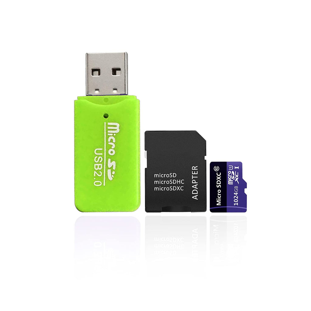 [Australia - AusPower] - Portable Memory Card Reader with 1024GB Micro SD Card and Free Adapter USB 2.0 TF Micro Memory Card Reader (Green) Green 