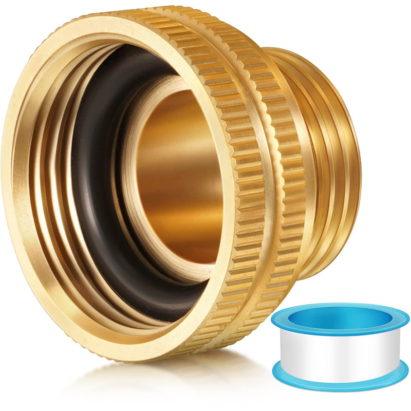 [Australia - AusPower] - Solid Brass Garden Hose Adapter, 3/4 Inch Npt Male Hose Thread to 1 Inch Nps Female Hose Thread, Converts 3/4 Inch Attachments to 1 Inch Hose, with Extra Rubber Gasket and Sealant Tape 