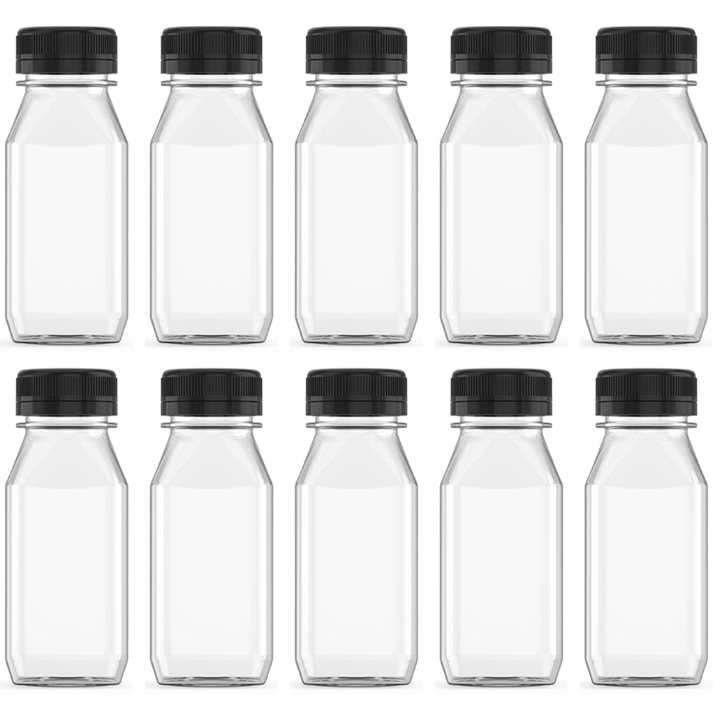 [Australia - AusPower] - 10 Pcs 4 Ounce Plastic Juice Bottle Drink Containers Juicing Bottles with Random Lids, Suitable for Juice, Smoothies, Milk and Homemade Beverages 