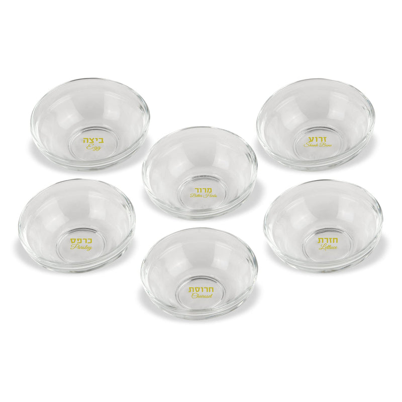 [Australia - AusPower] - Zion Judaica Passover Seder Plate Glass Dishes Liners - Mini Plates - with Hebrew and English Translation 1 Set of 6 