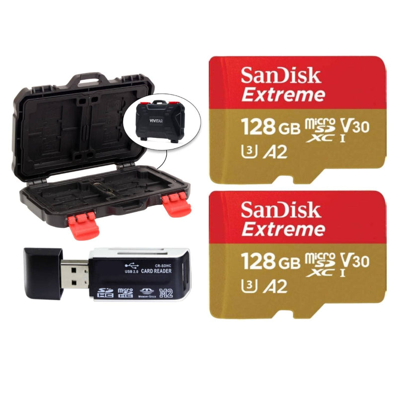 [Australia - AusPower] - SanDisk 128GB Extreme UHS-I microSDXC Memory Card with SD Adapter (2 Pack) + Memory Card Hardcase + Hi-Speed SD USB Card Reader 