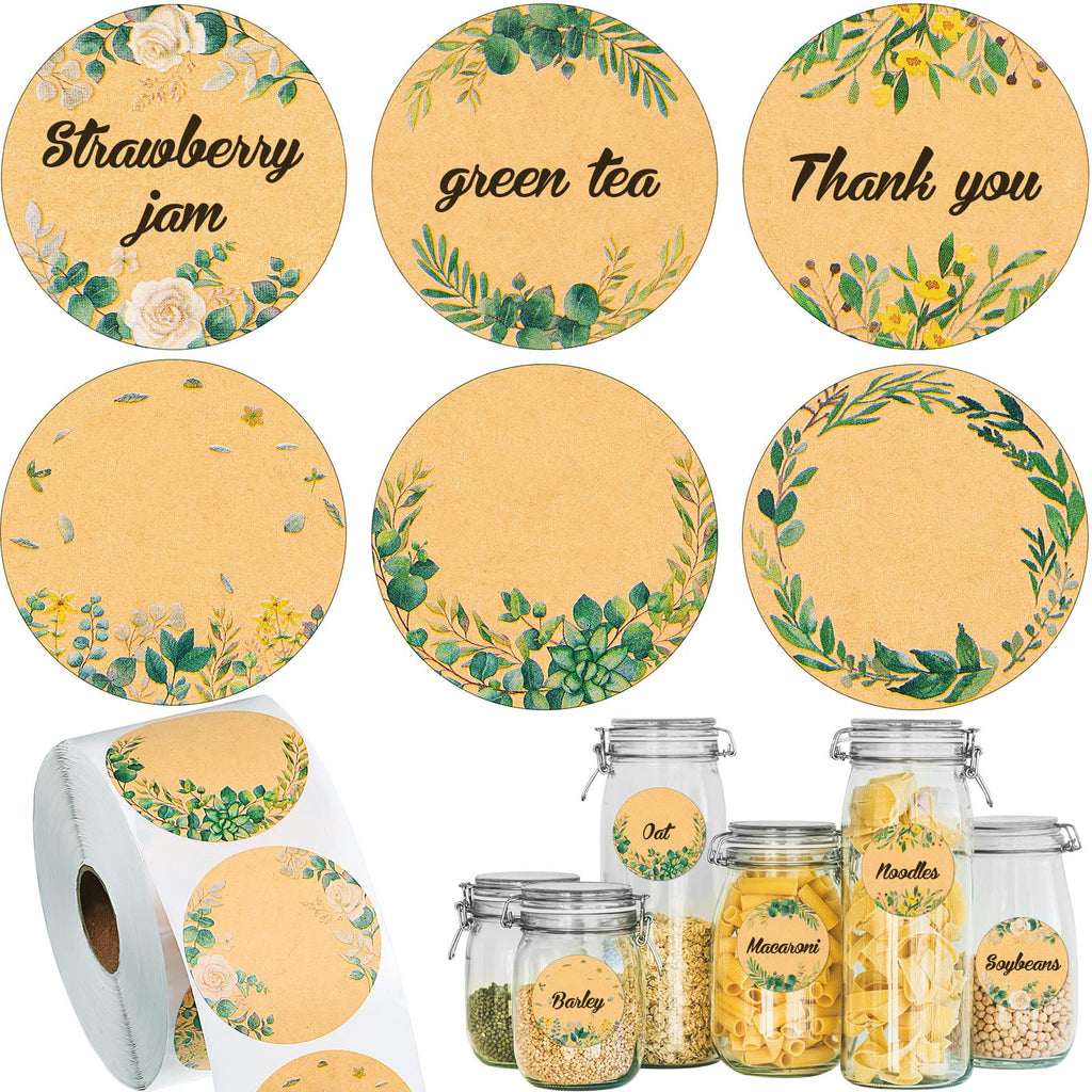 [Australia - AusPower] - 750 Pieces Labels Stickers for Jars and Lids Floral Eucalyptus Pantry Labels Canning Labels Jelly Labels Lid Stickers Tags Spice Labels for Bottle 6 Pattern Design (2 x 2 Inch, Round Style) 2 x 2 Inch 