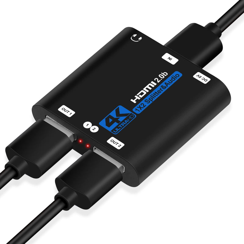[Australia - AusPower] - 4K@60Hz HDMI Splitter 1x2, HDMI Splitter 1 in 2 Out for Dual Monitor, Supports Auto Scaling, HDCP 2.2, HDMI 2.0b, RGB 8:8:8, HDR 10, 3D for Xbox PS4/5 Fire Stick Cable Box(HDMI Cable NOT Include) Black 