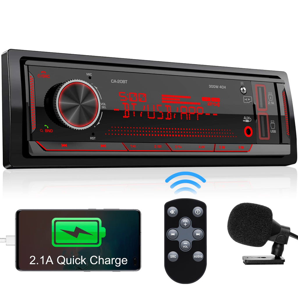 [Australia - AusPower] - Single Din Stereo Marine Radio: Bluetooth Car Audio Receivers with Digital LCD Display | FM AM Car Radio | USB/SD/AUX/MP3 Player | 2.1A Quick Charge | APP Remote 