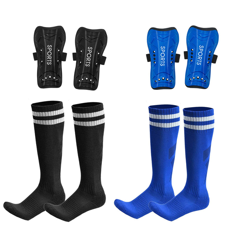 [Australia - AusPower] - AITUSI Soccer Shin Guards for Kids Youth, Shin Pads and Long Soccer Socks for 3-15 Years Old Boys Girls Toddler Children Teenagers, Soccer Equipment for Football Games Shin Guards with Socks, Black + Blue Small ( 3'3 - 3'10 Tall ) 