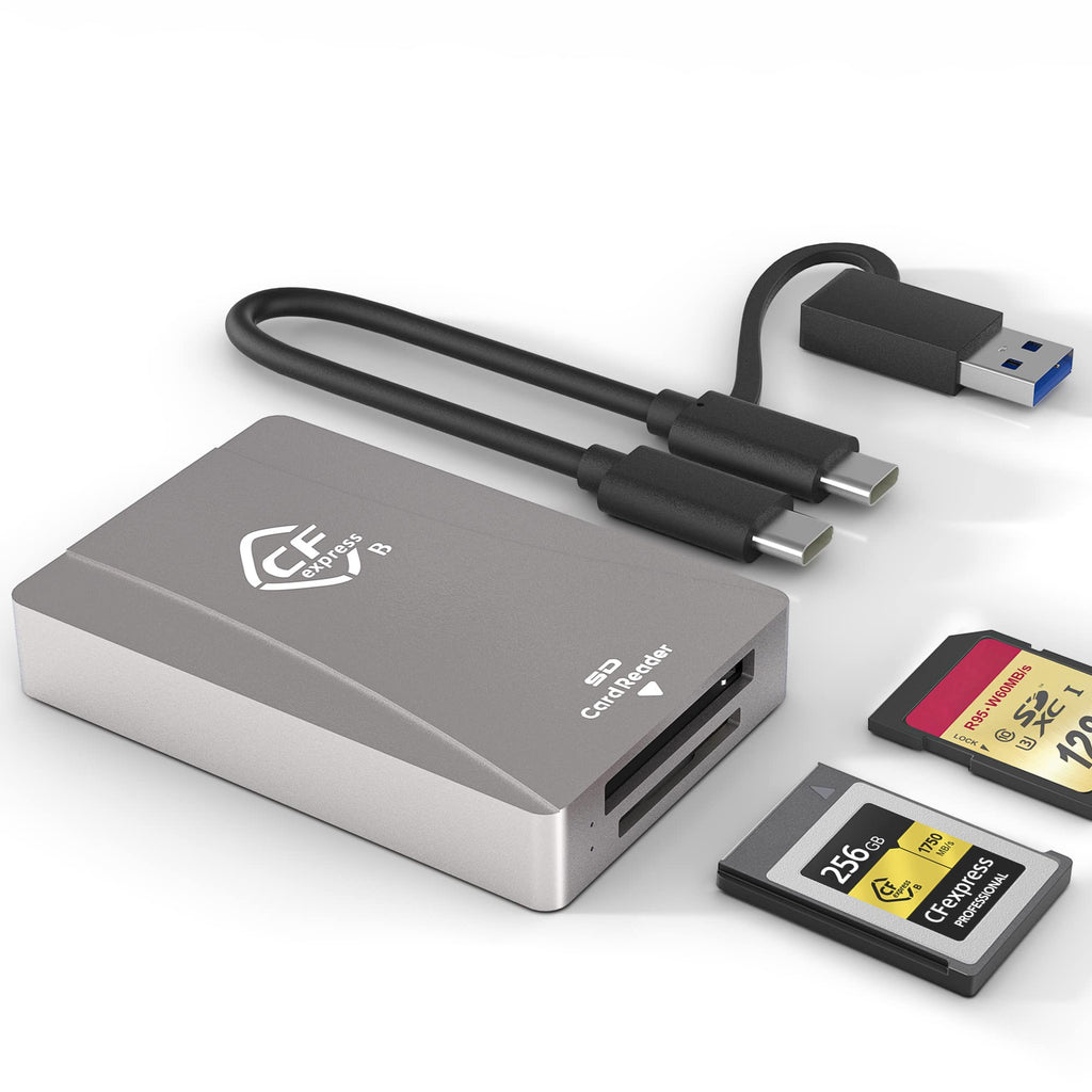 [Australia - AusPower] - CFexpress Type B Card Reader, USB 3.2 Gen 2 10Gpbs, Compatible with CFexpress Type B Card / SD Memory Card, Dual-Slot Portable Aluminum CFexpress Card Adapter Support Windows/Android/Mac OS/Linux 