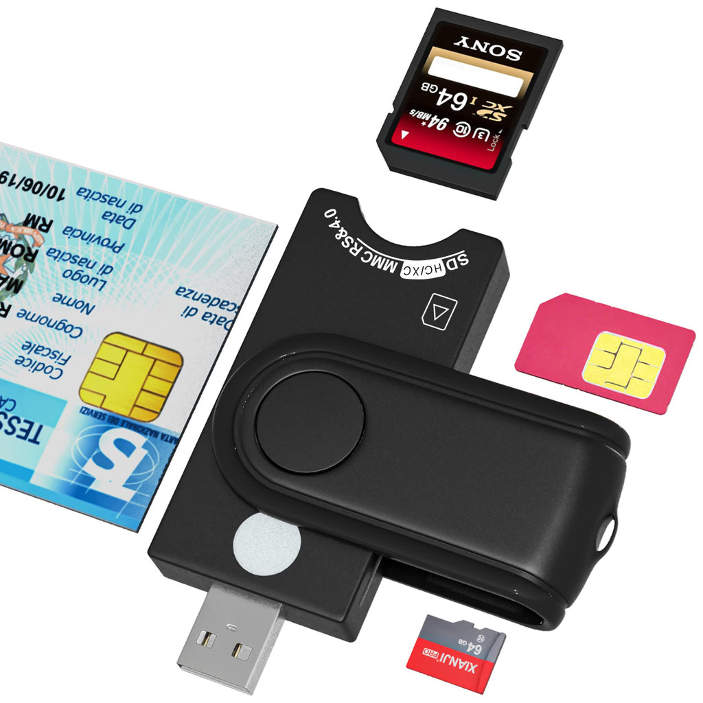 [Australia - AusPower] - 4-in-1 CAC Reader for Military, SIM Card Reader, SDHC/SDXC/Micro SD& USB SD Card Reader, Smart Card Reader for DOD Military Common Access CAC/SIM/ID/IC Bank/Chip Card(e-Tax), Compatible Windows, Vista 