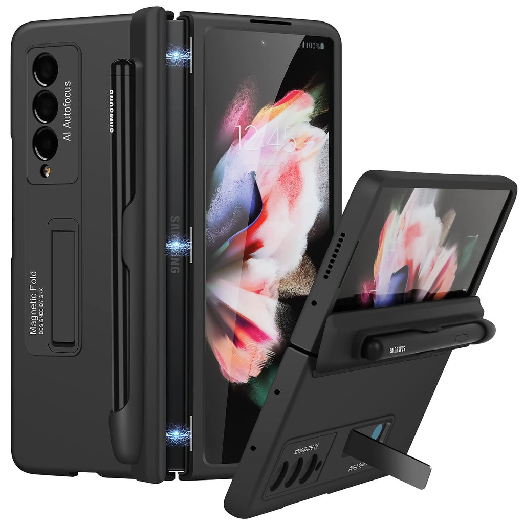 [Australia - AusPower] - Breclar for Samsung Galaxy Z Fold 3 Case Hinge Protection, Z Fold 3 Case with S Pen Pocket Magnetic Suction Bracket All-Inclusive Cover for Samsung Galaxy Z Fold 3 5G (Black) Black 