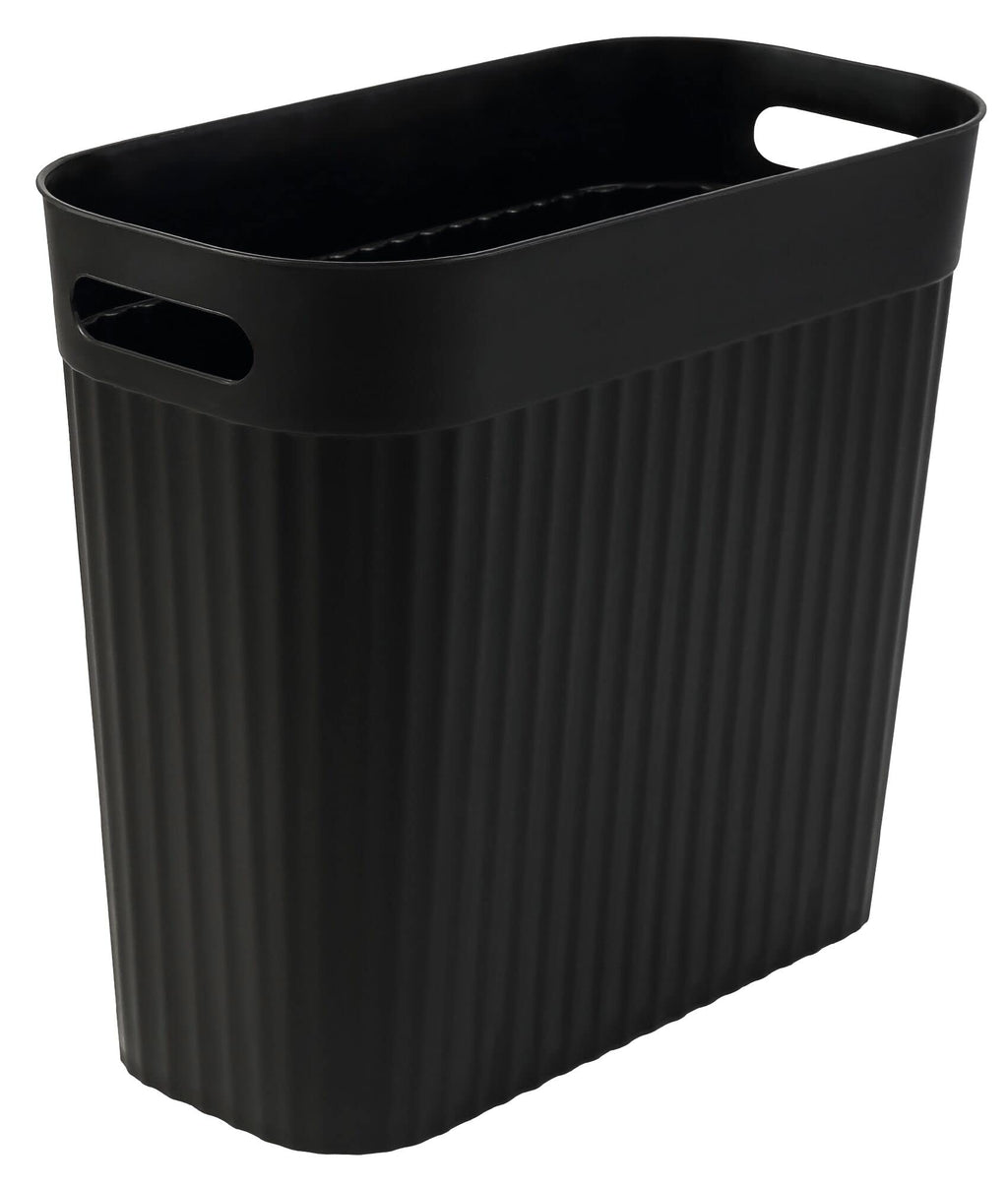 [Australia - AusPower] - BESUMA Slim Plastic Rectangular Small Trash Can Wastebasket, Garbage Container Bin with Handles for Bathroom, Kitchen, Home Office, Dorm (Balck, 1.5 Gallons) Black 