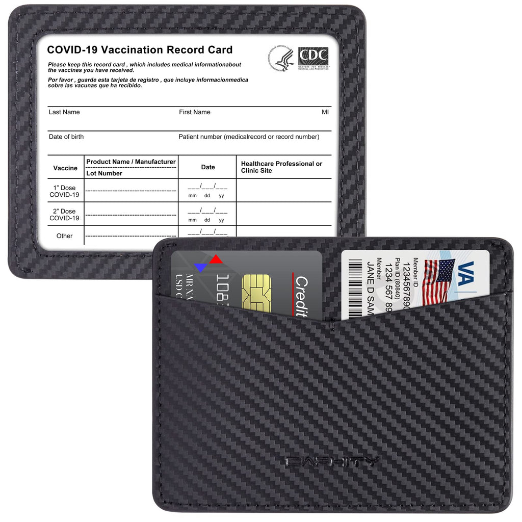 [Australia - AusPower] - Genuine Leather 4 X 3 Inches Immunization Record Card Holder for Men and Women ID Card Protector Car Key Card Case Carbon Black 