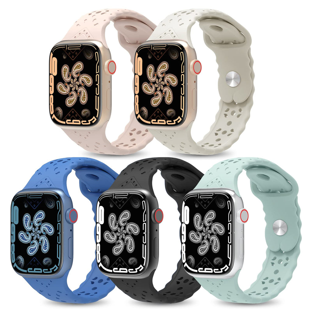 [Australia - AusPower] - VUTOT 5 Pack Lace Silicone Bands Compatible with Apple Watch Band 38mm 40mm 41mm 42mm 44mm 45mm Women Men, Soft Slim Thin Hollowed-out Paisley Sport Strap Replacement Wristbands for iWatch Series 7 6 5 4 3 2 1 SE 38mm/40mm/41mm 