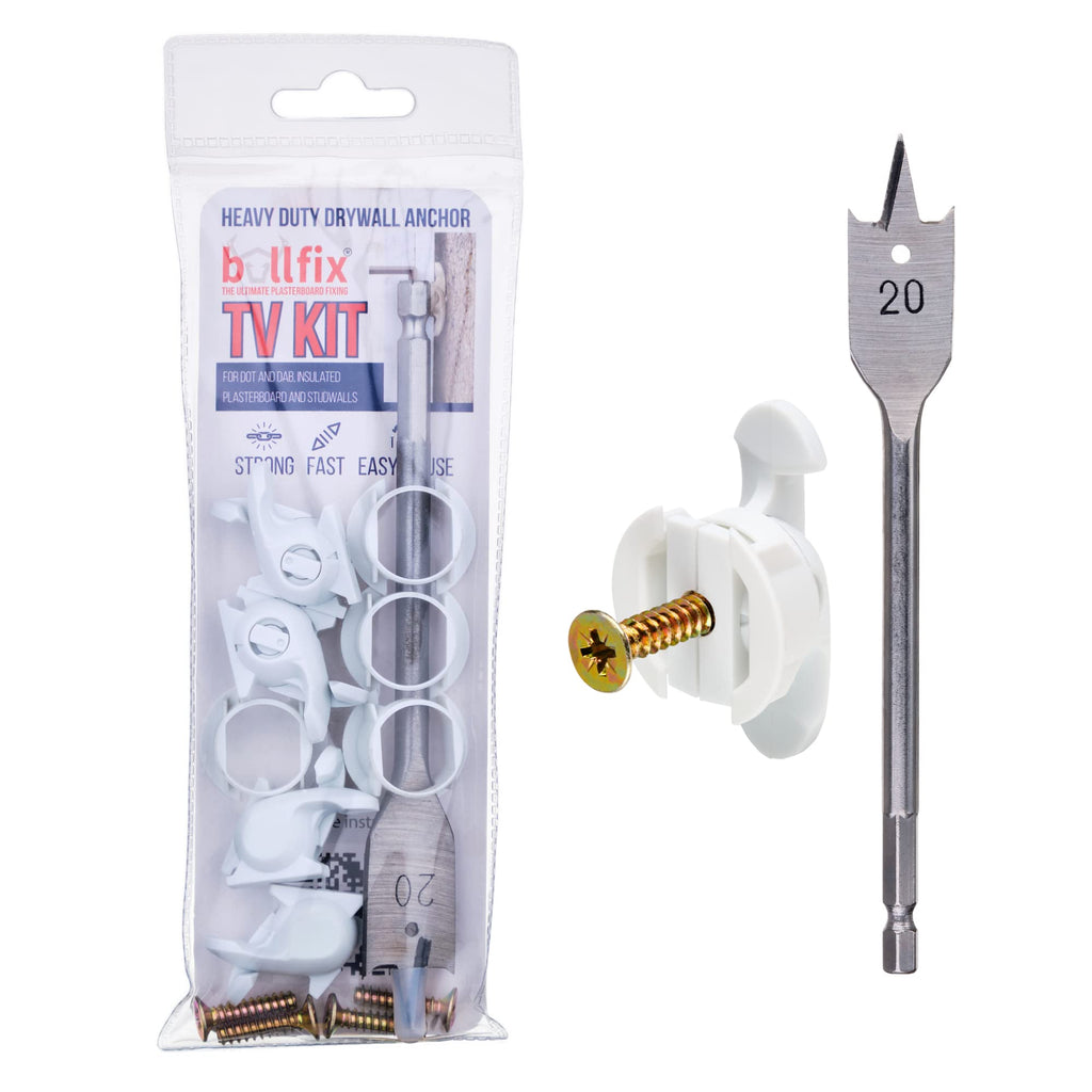 [Australia - AusPower] - Bullfix TV Kit - Drywall Anchors for TV Bracket, Drywall Anchor & Screws for Mounting TV to Hollow Walls, Wall Mount Hardware Kits, Heavy Duty Wall Anchors for Televisions, Holds up to 255lbs 