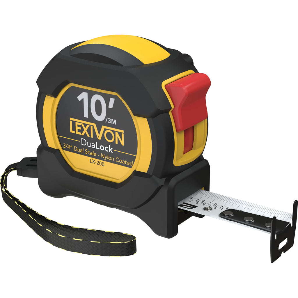 [Australia - AusPower] - LEXIVON 10Ft/3m DuaLock Tape Measure | 3/4-Inch Wide Blade with Nylon Coating, Matte Finish White & Yellow Dual Sided Rule Print | Ft/Inch/Fractions/Metric (LX-200) 