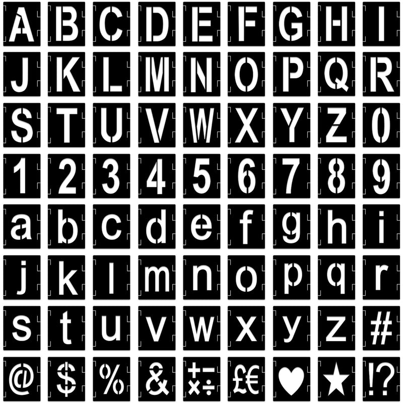 [Australia - AusPower] - BORAMDO Letter Stencils, Symbols Numbers Craft Stencils 3 Inch, 72 Pcs Reusable Alphabet Stencils, Interlocking Letters Template Kit for Painting on Wood, Wall, Rock, Fabric, Sign, DIY Art Projects 