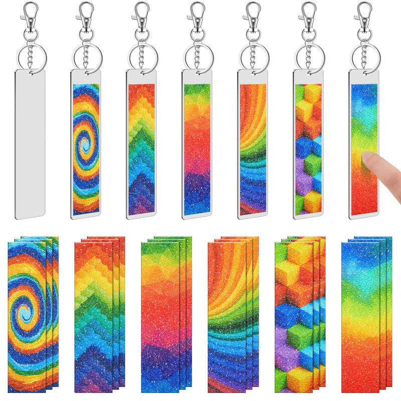 [Australia - AusPower] - 42 Pcs Anxiety Sensory Stickers Kit Includes 36 Fidget Textured Strips, 6 Keychain Textured Strips Toys Tactile Rough Calm Stickers Anti Stress Sensory Textured Strips for Tension (Rainbow Style) Rainbow Style 